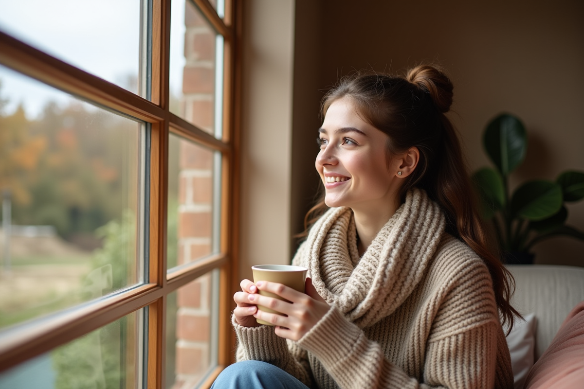 Jeune femme buvant un thé près d