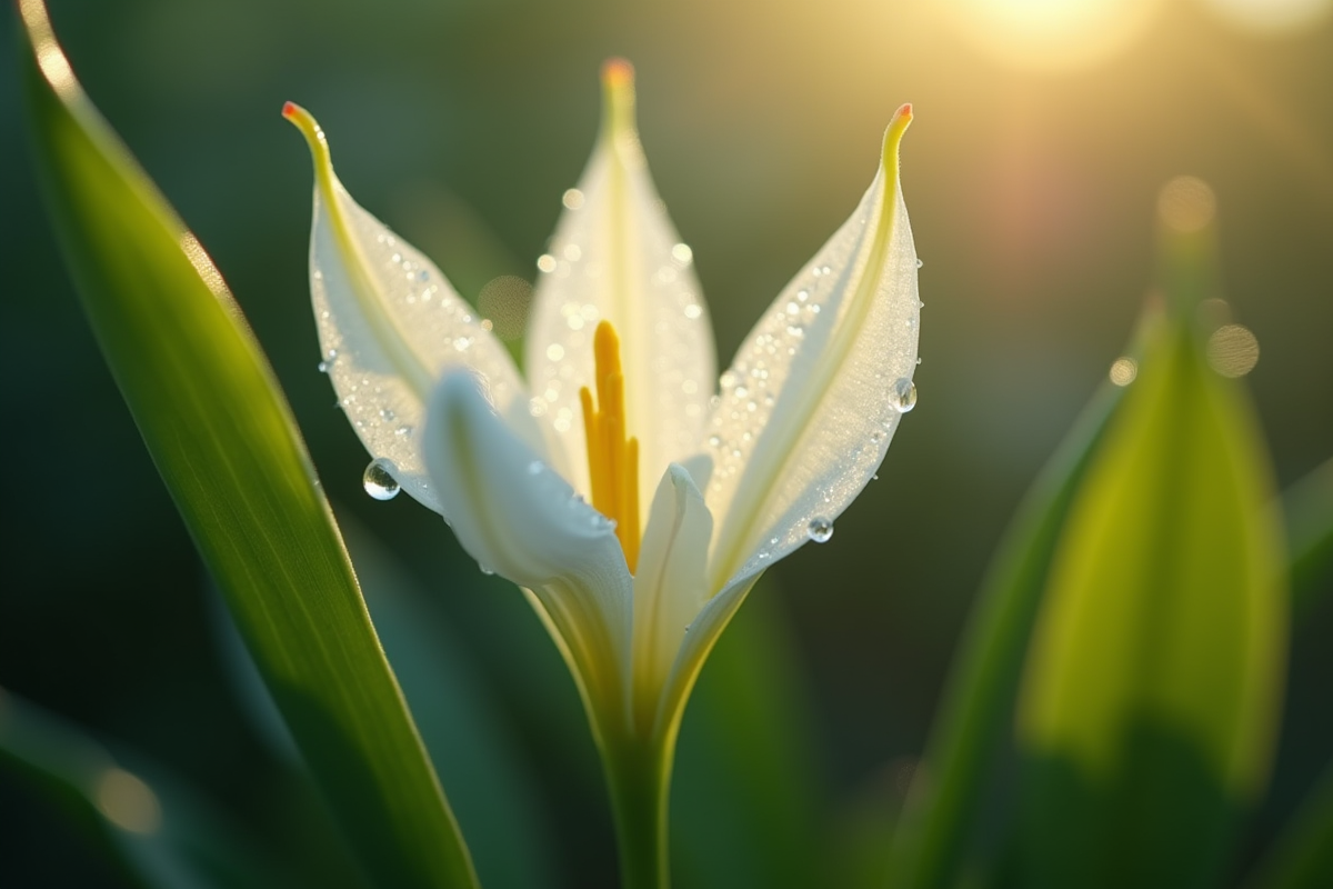 Fleur en V avec gouttes de rosée en gros plan naturel