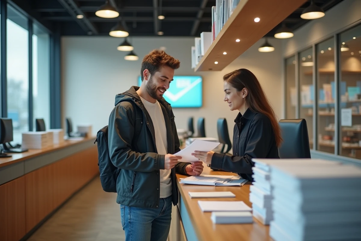 Jeune homme remettant un formulaire de changement d