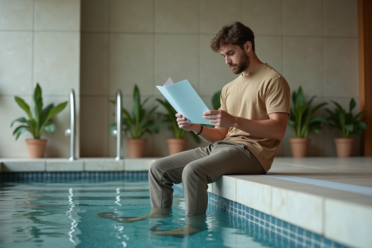 Jeune homme lisant un guide d