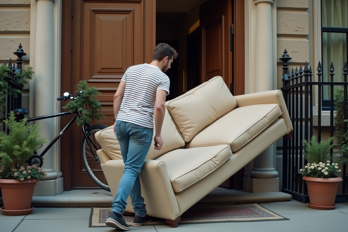 Jeune homme planifie le passage d’un canapé en ville