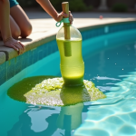 Personne ramassant des algues dans une piscine en plein jour