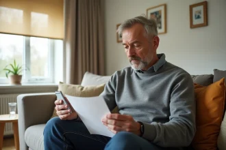 Homme programmant une télécommande Somfy après coupure de courant dans un salon moderne