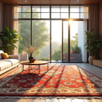Tapis persan luxueux dans un salon moderne ensoleille