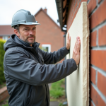 Ouvrier isolant mur exterieur maison résidentielle